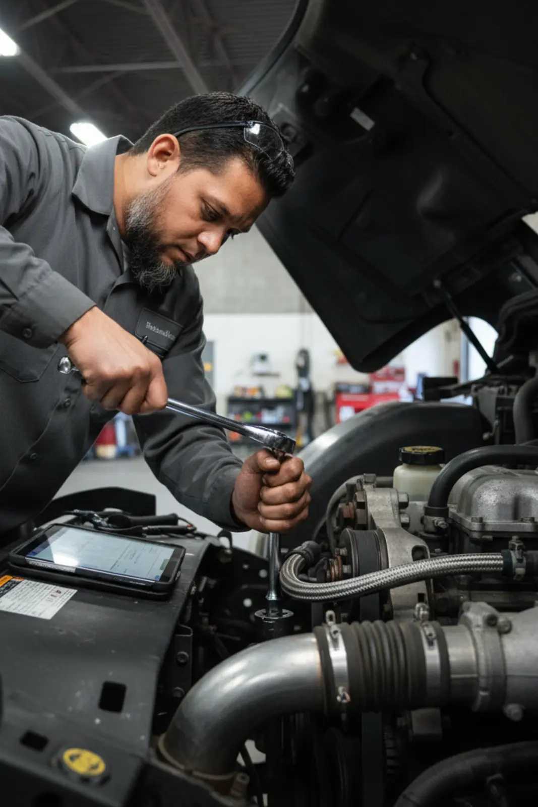 Diesel truck repair in progress
